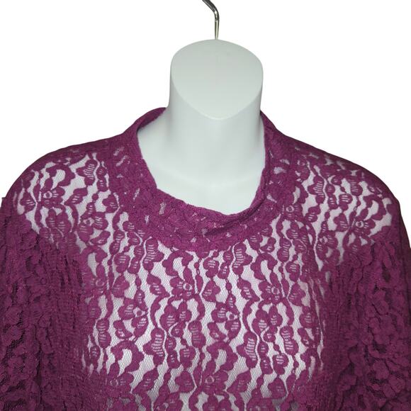 Kate & Mallory Womens 3X Lace Top Sheer Floral Magenta Overlay Romantic Feminine - Picture 3 of 10